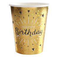 Verjaardag feest bekertjes happy birthday - 10x - goud - karton - 270 ml Verjaardag feest bekertjes happy birthday - 10x - goud - karton - 270 ml