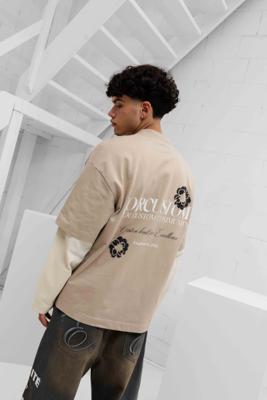 Jorcustom Flowers Double Layered Longsleeve T-Shirt Heren Taupe/Beige - Maat S - Kleur: BeigeTaupe | Soccerfanshop