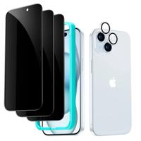 iPhone 15 Plus Tempered-Glass Privacy Screen Protector Set - 3 Screen Protectors + 1 Set of Lens Protectors