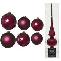 Groot pakket glazen kerstballen 50x framboos roze glans/mat 4-6-8 cm met piek glans - thumbnail