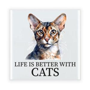 Cadeau tegel kattenliefhebber - Oosterse Korthaar kat/poes - keramiek - waterverf - 15 cm
