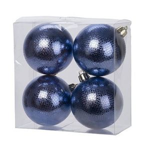 12x Kunststof kerstballen cirkel motief donkerblauw 8 cm kerstboom versiering/decoratie - Kerstbal