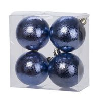 4x Kunststof kerstballen cirkel motief donkerblauw 8 cm kerstboom versiering/decoratie - Kerstbal - thumbnail