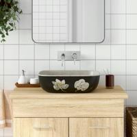 VidaXL Opzetwasbak rechthoekig 48x37,5x13,5 cm keramiek grijs en zwart