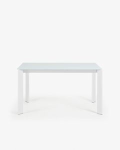 Kave Home Kave Home Axis, Axis uitschuifbare tafel in wit glas en wit stalen poten 140 (200) cm