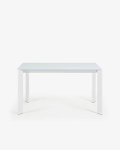 Kave Home Kave Home Eettafel Axis, Axis uitschuifbare tafel in wit glas en wit stalen poten 140 (200) cm