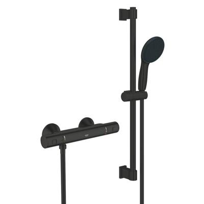 GROHE Precision Start Doucheset - thermostatische douchekraan - met glijstangset - 60cm - ronde handdouche - 1 straalsoort - gladde doucheslang - mat zwart 345972431