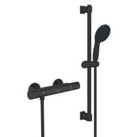 GROHE Precision Start Doucheset - thermostatische douchekraan - met glijstangset - 60cm - ronde handdouche - 1 straalsoort - gladde doucheslang - mat zwart 345972431