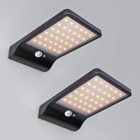 Set van 2 Macon - LED Solar Wandlampen - slim design - met PIR bewegingssensor - Zwart - Warm wit licht - 36 LEDs - IP44