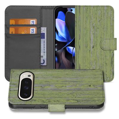Google Pixel 10 | 10 Pro | Book Case | Groen Houtnerf | Portemonnee hoesje