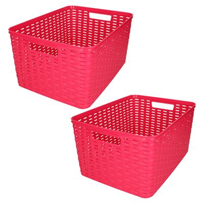 Opbergmand/kastmandje - 2x stuks - 18 liter - fuchsia roze - kunststof - 28 x 38 x 19 cm