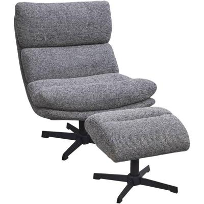 Leen Bakker - Fauteuil Bobbi Incl. Hocker - Antraciet - Stof - Grijs