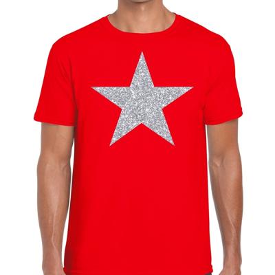 De Ster van de show - verkleed t-shirt - rood - met zilveren ster in glitters - heren - glamour