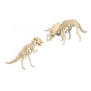 Houten 3D dino puzzel bouwpakket set T-rex en Triceratops