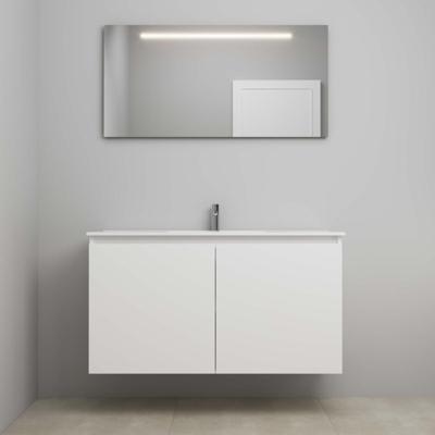 On-Line Badkamermeubelset - 120 cm - Voorgemonteerd - Greeploos 2 Deuren - Porseleinen Wastafel - 1 Kraangat - Spiegel met LED-Verlichting - Mat Wit