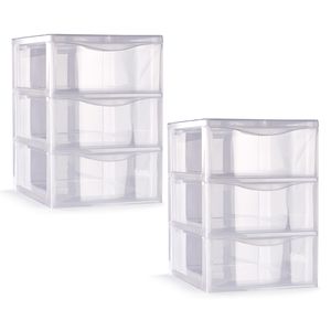 Ladeblokje/bureau organizer - 2x stuks - 3 lades - transparant - L18 x B25 x H25 cm - plastic