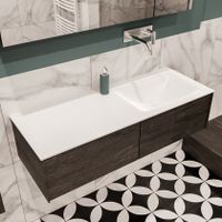 Mondiaz Lush Cloud badmeubel eiken donker bruin 120 cm 2 lades solid surface enkele spoelbak rechts zonder kraangat