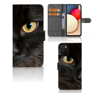 Samsung Galaxy A03s Telefoonhoesje met Pasjes Zwarte Kat