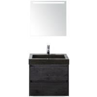 Dante Badmeubelset 60 cm - Black Oak - Wastafel Hardsteen Wit Lucca met Sence Spiegel