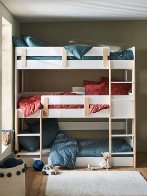 Stapelbedden op 3 niveaus LIGNE EVEREST wit/hout