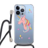 Roze eenhoorn: iPhone 13 Pro Transparant Hoesje met koord