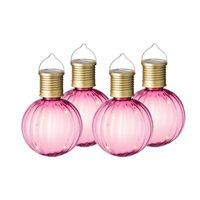 4x Buiten Led roze lampion solar verlichting 11 cm - thumbnail