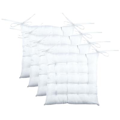Stof Textile stoelkussen BEA - 4x - wit - 40 x 40 x 4 cm - touwtjes sluiting - binnen/buiten