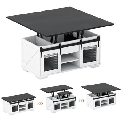 Salontafel met in Hoogte Verstelbaar Tafelblad 105 cm Landhuis-Centrale Tafel met 2 Schuifdeuren in Schuurstijl