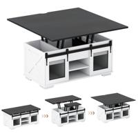 Salontafel met in Hoogte Verstelbaar Tafelblad 105 cm Landhuis-Centrale Tafel met 2 Schuifdeuren in Schuurstijl