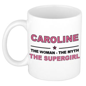 Naam cadeau mok/ beker Caroline The woman, The myth the supergirl 300 ml   -