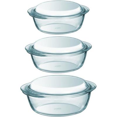 Ovenschalen set - rond - met deksel - 3 stuks - 1,4 liter / 2,1 liter / 3 liter - glas