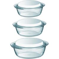 Ovenschalen set - rond - met deksel - 3 stuks - 1,4 liter / 2,1 liter / 3 liter - glas