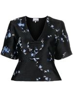 GANNI blouse à fleurs en jacquard - Noir