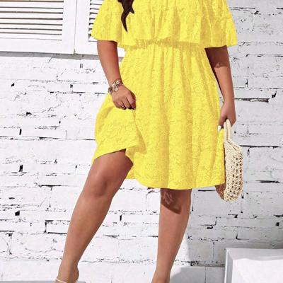 Bon&Bon Plus Size White Lace Off Shoulder Boho Dress with Ruffle Hem Yellow / 1XL