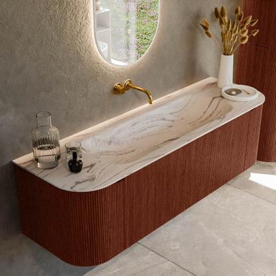 Badmeubel Mondiaz Kurve-Dlux | 150 cm | Meubelkleur Ruby | Wastafelkleur Nata | Solid surface | Wasbak midden spoelbak | Zonder kraangat(en)