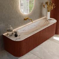 Badmeubel Mondiaz Kurve-Dlux | 150 cm | Meubelkleur Ruby | Wastafelkleur Nata | Solid surface | Wasbak midden spoelbak | Zonder kraangat(en)