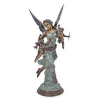 A BRONZE SCULPTURE OF AN ANGEL WITH 2 PUTTI A BRONZE SCULPTURE OF AN ANGEL WITH 2 PUTTI