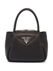 Prada mini sac en cuir à plaque logo - Noir