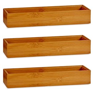 3x Stuks Kast/lade/make-up organizers bamboe hout bakje 30 x 7 x 5 cm