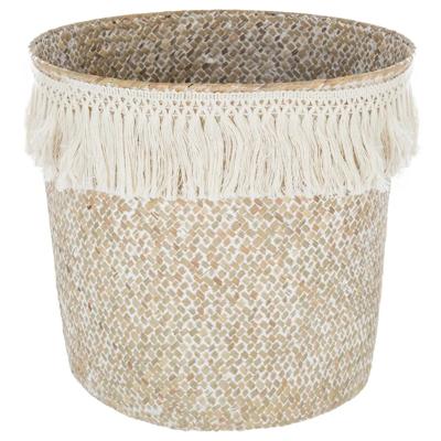 Opbergmand Ibiza - rond - riet - wit - 26 x 24 cm - opvouwbaar - decoratie mand