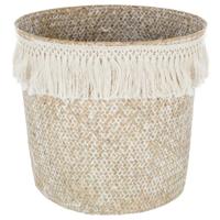 Opbergmand Ibiza - rond - riet - wit - 26 x 24 cm - opvouwbaar - decoratie mand
