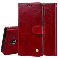 Business stijl olie Wax textuur horizontale Flip lederen case voor Galaxy J4 (EU versie) (2018) met houder & kaartsleuven & portemonnee (rood)