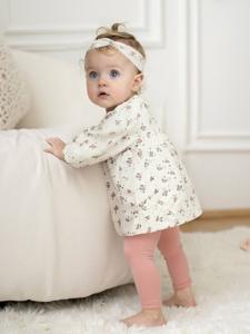 Babyset jurk + legging + haarband ecru