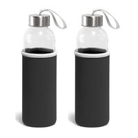 Set van 2x glazen waterflessen/drinkflessen met zwarte soft shell hoes 520 ml - thumbnail