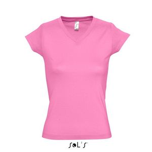 Dames t-shirt  V-hals roze 100% katoen slimfit 44 (2XL)  -
