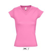 Dames t-shirt  V-hals roze 100% katoen slimfit 44 (2XL)  - - thumbnail