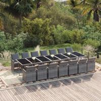 15-delige Tuinset met kussens poly rattan grijs