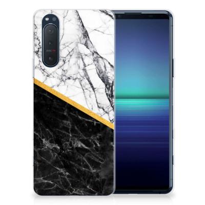 Sony Xperia 5II | TPU | Siliconen hoesje | Marmer Wit Zwart - Origineel Cadeau Man