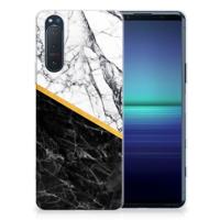 Sony Xperia 5II | TPU | Siliconen hoesje | Marmer Wit Zwart - Origineel Cadeau Man