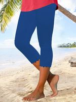 Beach daily basic plain color patterned elastic waist high elastic burnt flower Pants